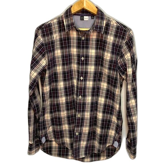 Saks Fifth Avenue Threads Blue Red Tan Plaid Cotton LS Button Up Shirt Size M - Picture 3 of 12